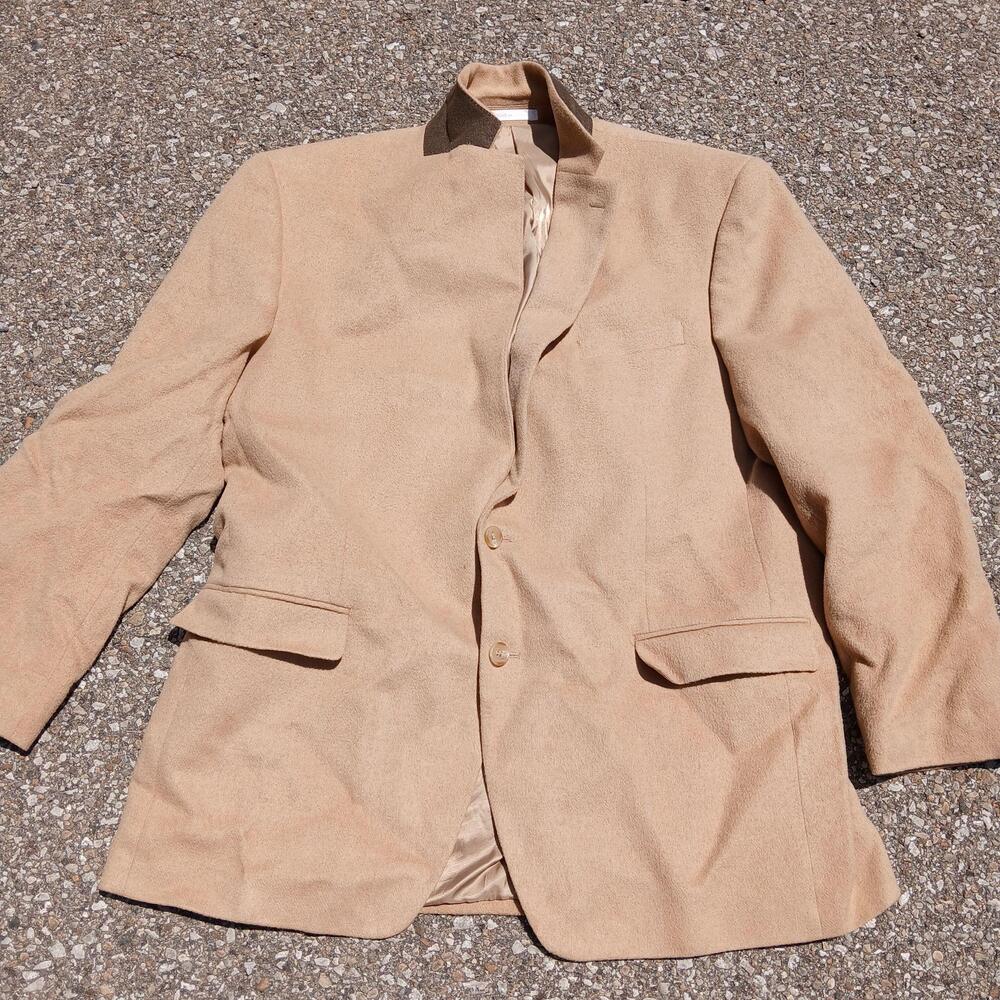 Lauren Ralph Lauren Blazer Mens 46L Beige Camel Hair Sport Coat Jacket Lined